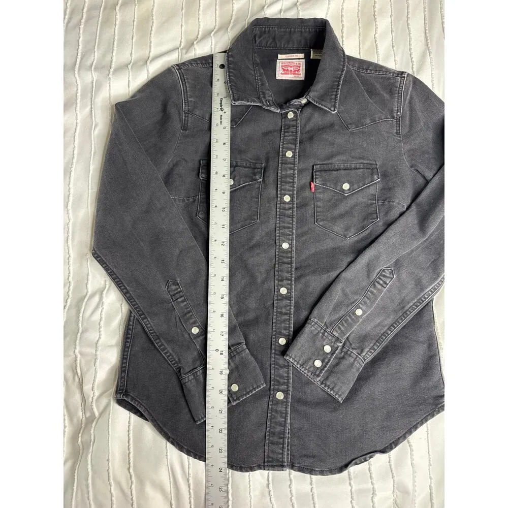 Levi’s Standard Fit Pearl Snap Button Down Shirt XS Grey Fringe Western Gray - Image 6
