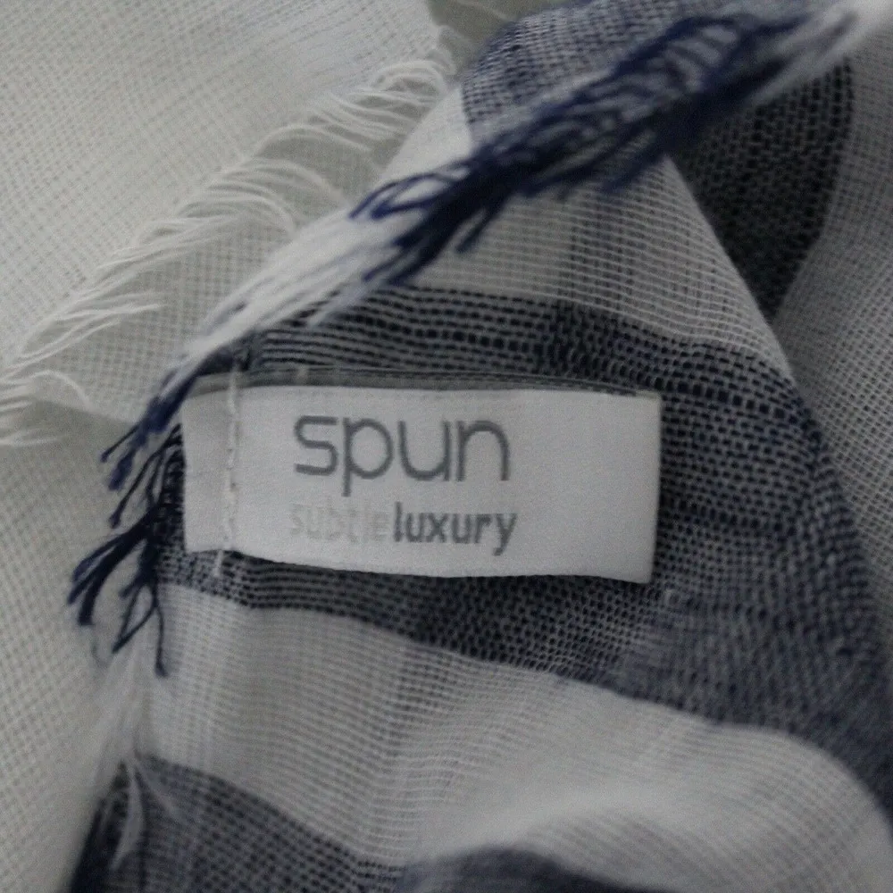 Spun by Subtle Luxury Striped Fringe Scarf Shawl Embroidered White Blue Pink - Image 5