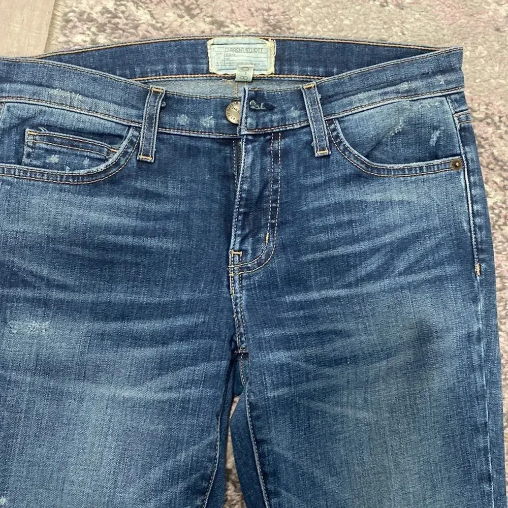 Current/Elliot Women's The Stiletto Ankle Dark Wash Distressed Denim Jeans Sz 28 - Image 2