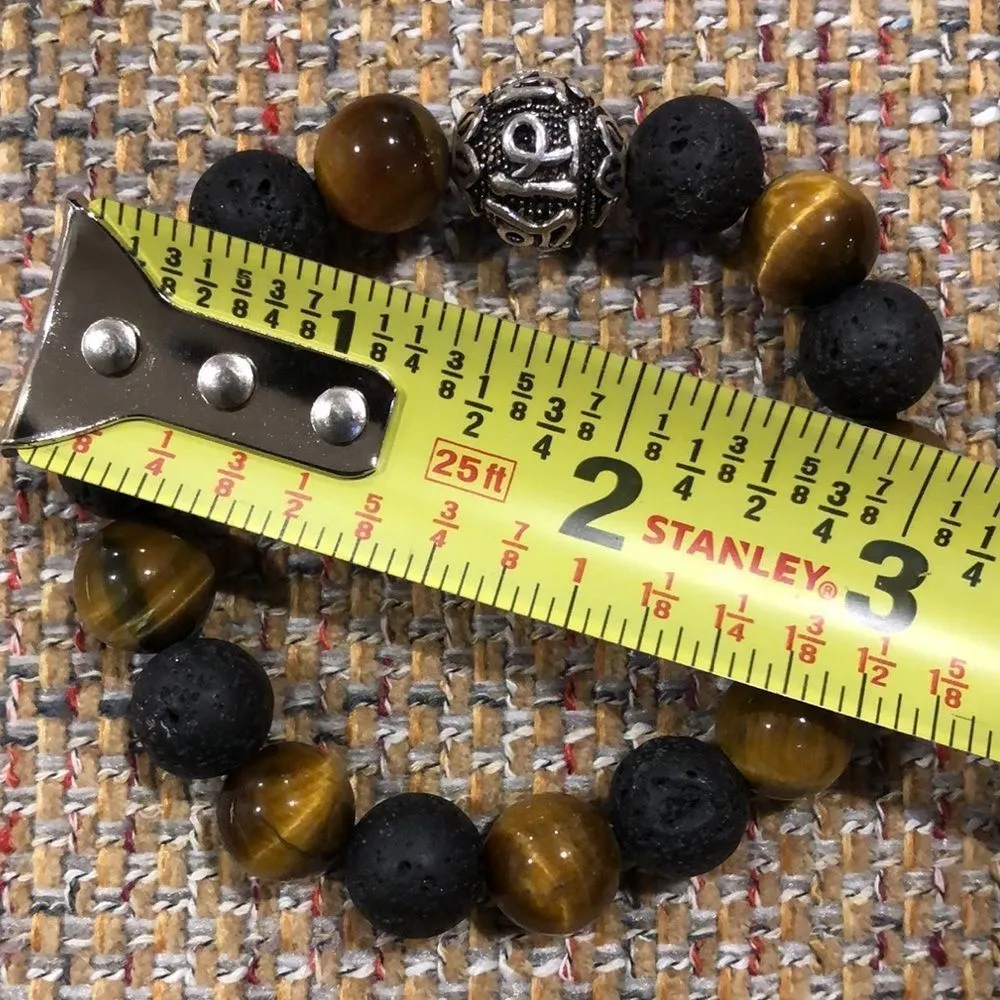 Tigers Eye, Lava and Sterling Silver Bracelet - Image 12