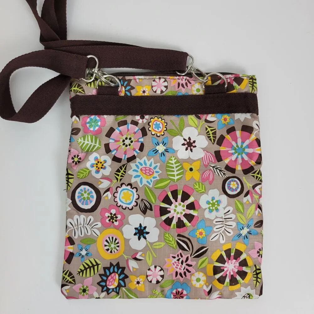 Two's Company Purse Travel Bag Crossbody Black Vibrant Floral Nylon Zippers - Image 4