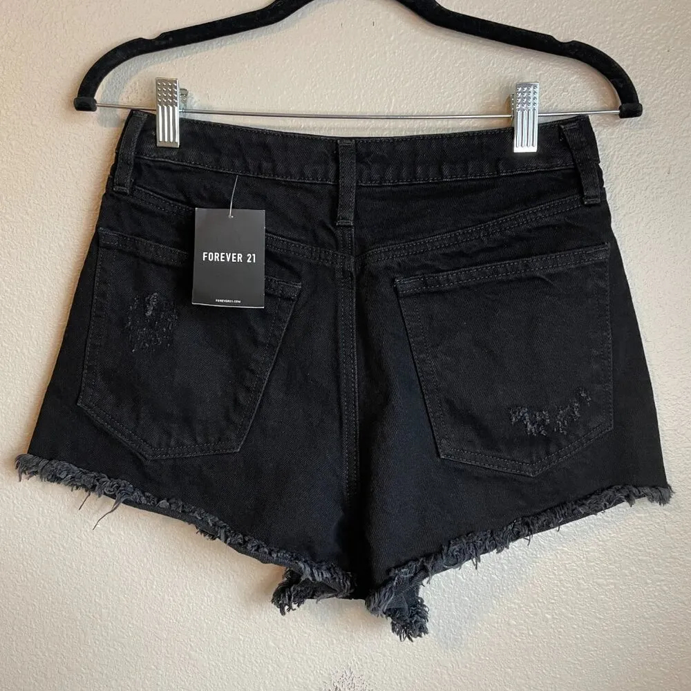 Forever 21  High Rise Black Shorts Studded Size 26 Missing 1 stud - Image 4