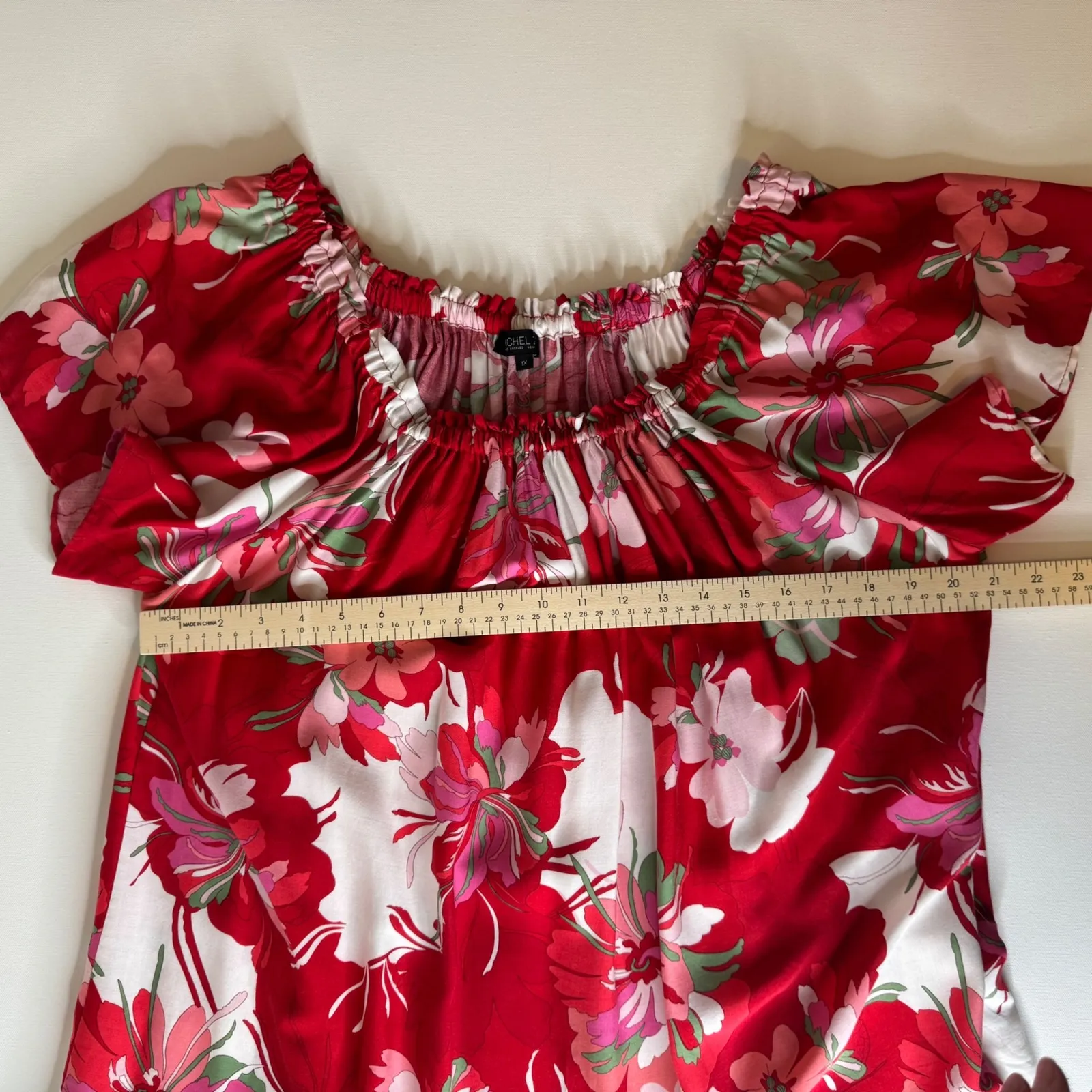Rachel Zoe Floral Print Blouse‎ Women's Size 1X Red Off Shoulder Tropical Beachy - Image 8