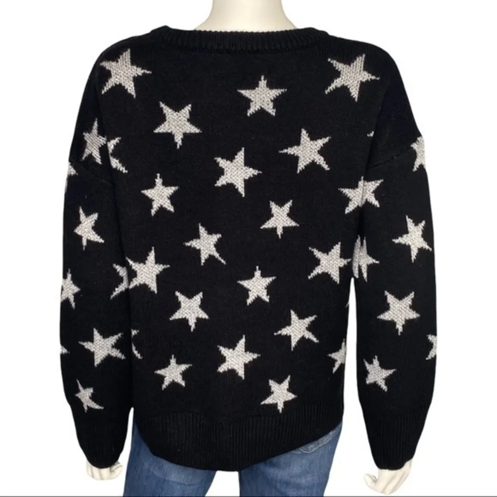 Jones New York NEW Oversized Black Silver Star Crewneck Sweater Metallic Knit SM - Image 3