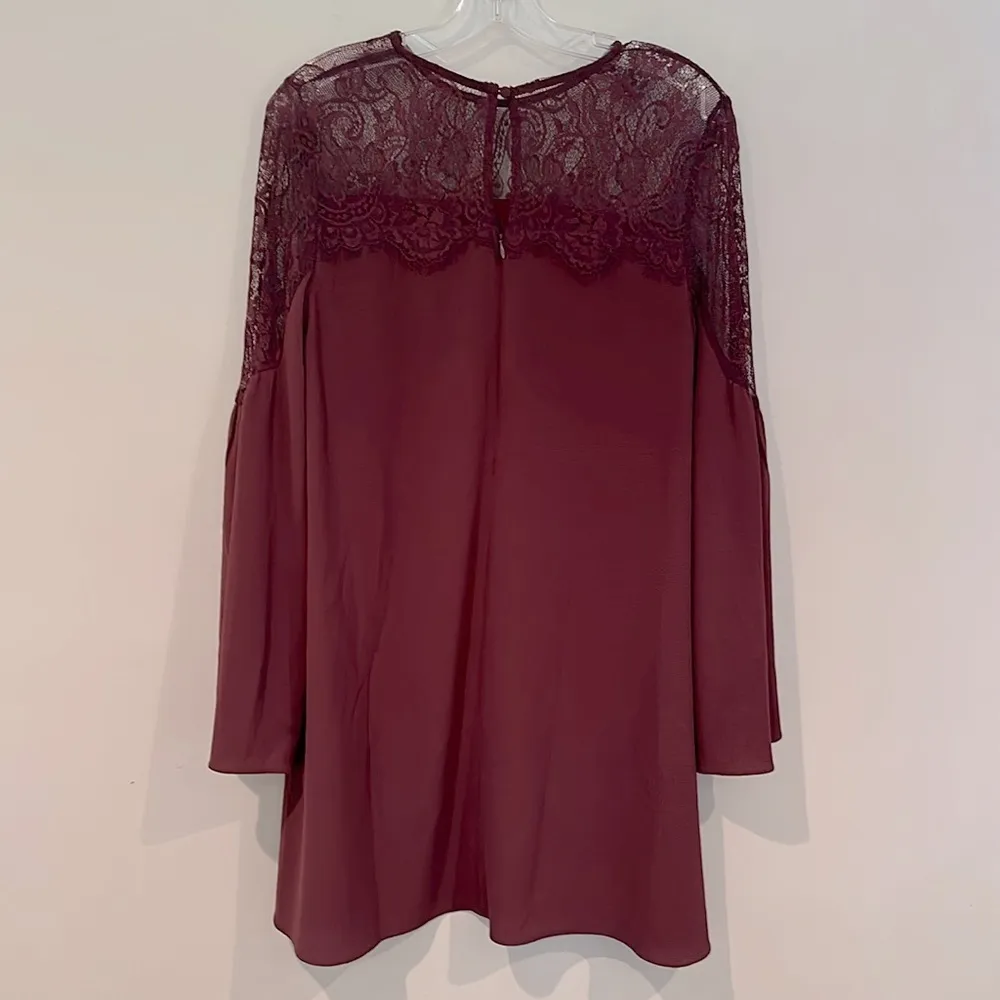 Do+Be Women's Burgundy Lace Top Swing Dress Flutter Sleeve Midi Size Small‎ - Image 4