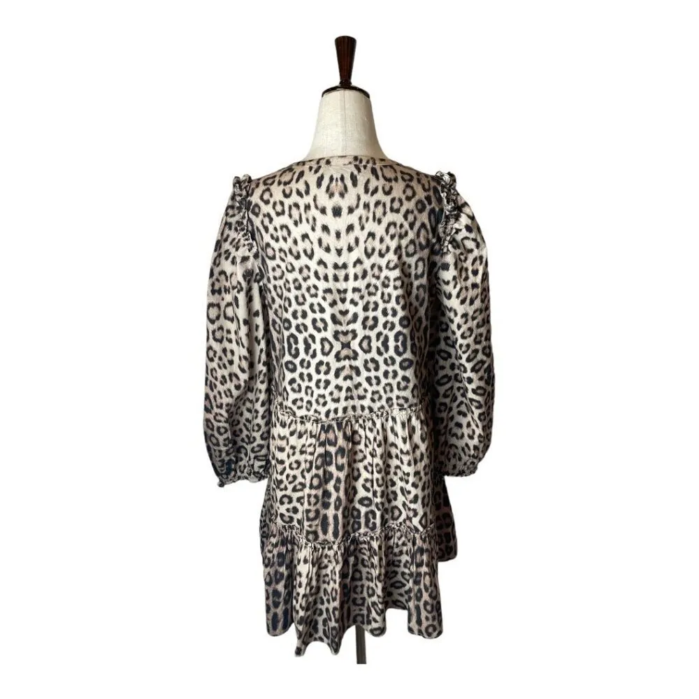 Generation Love Brown Leopard Print Balloon Sleeve Rumi Mini Dress Size XS - Image 4