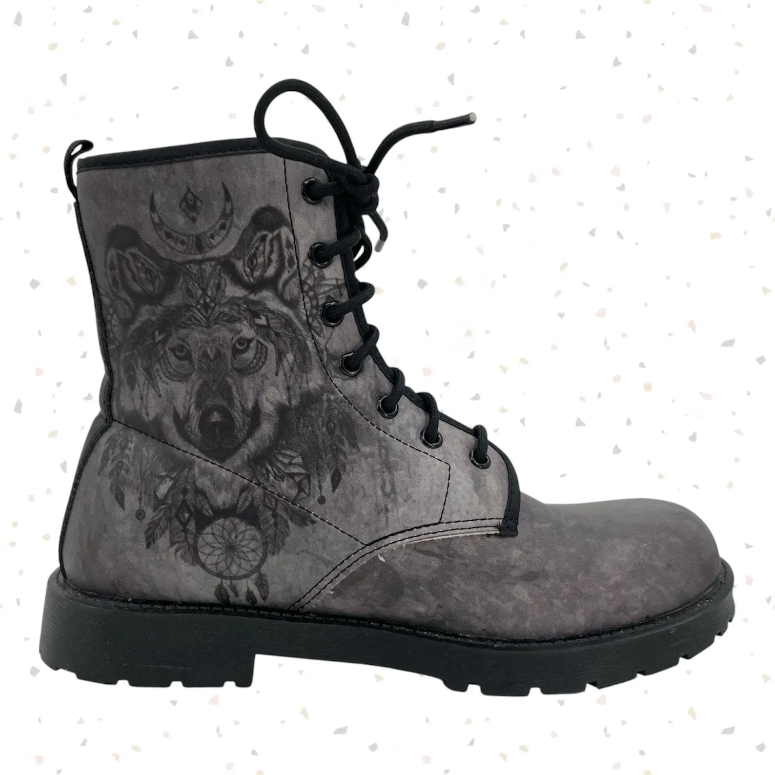 Gray Wolf Combat Boots Vegan Leather Dreamcatcher Festival Boho Unisex EU 39 Size 8 - Image 4