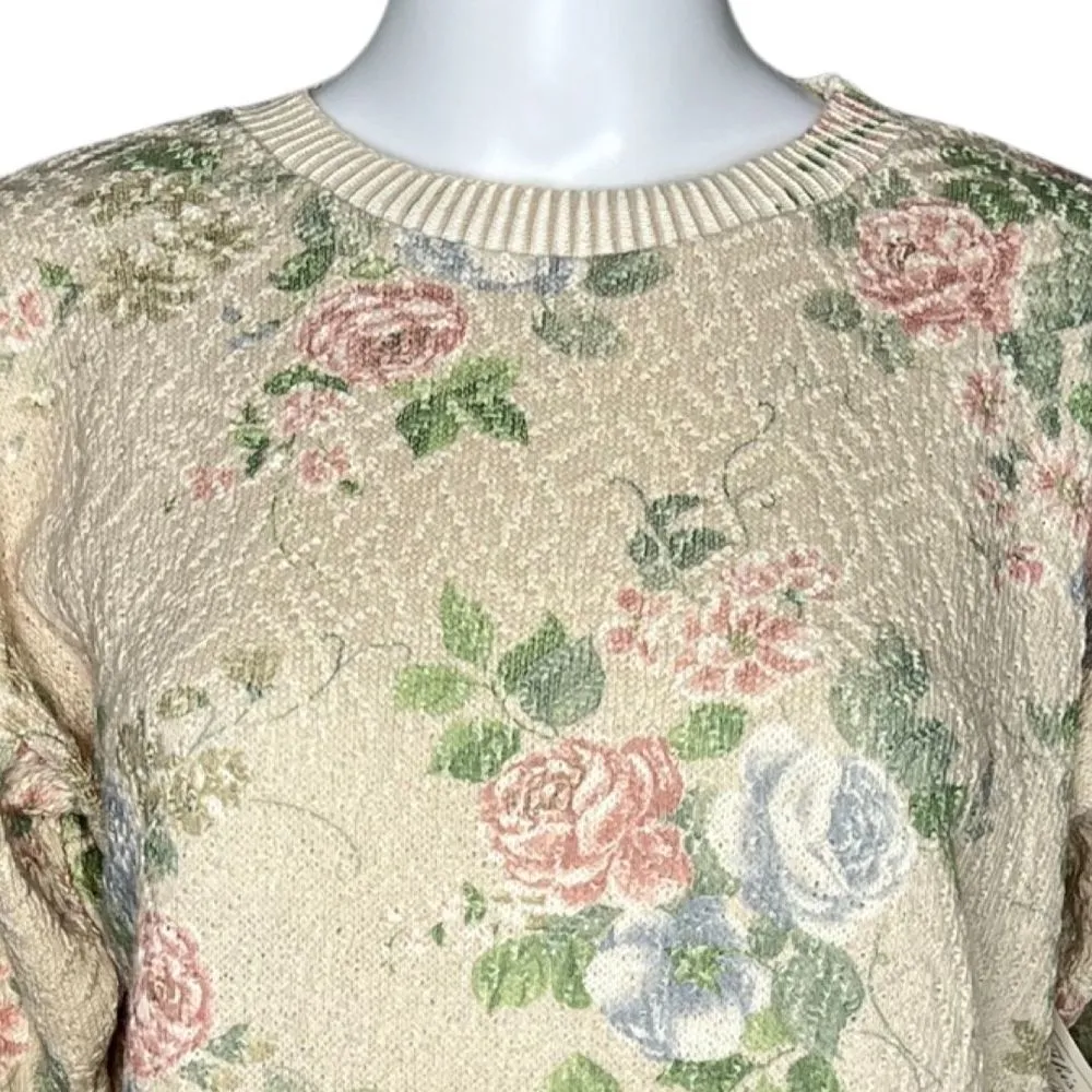 United States Sweaters Women Large Beige Pink Allover Floral Grandmacore Vintage - Image 2