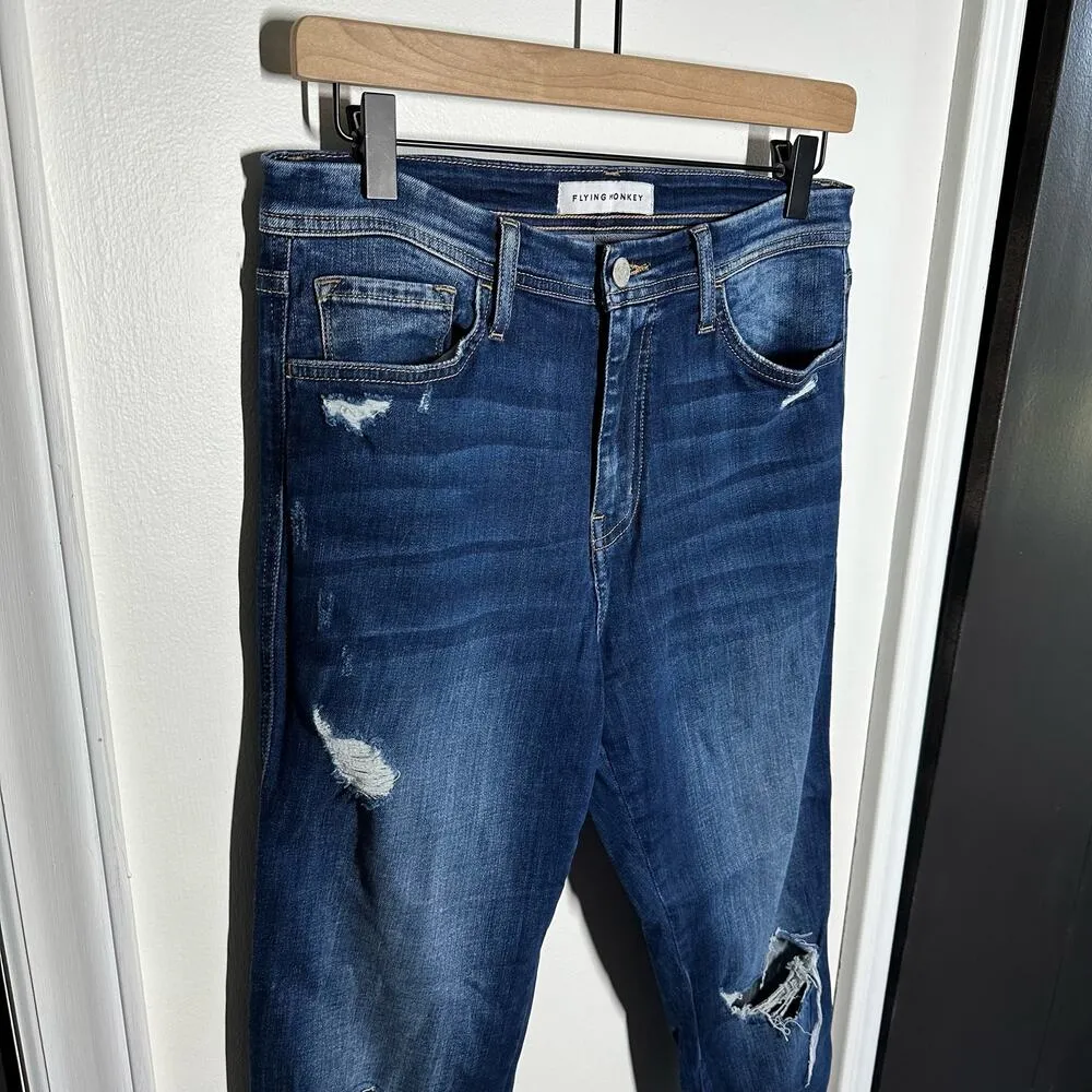 Flying Monkey Women's High Rise Dark Wash Distressed Skinny Jeans Size 29 - Image 2
