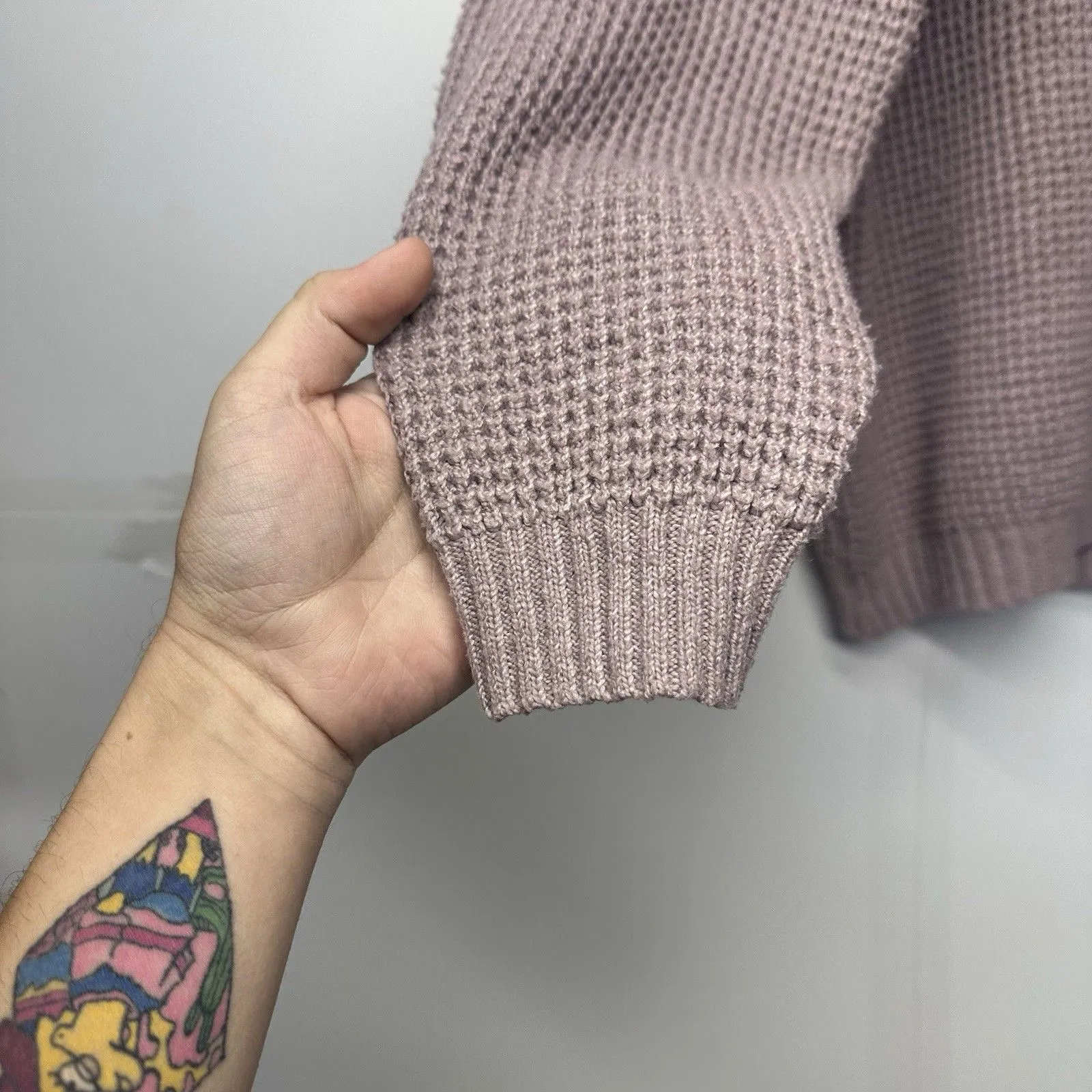 SHEIN Women’s Knit Sweater Size Large Lavender Pullover Chunky Waffle Knit - Image 3