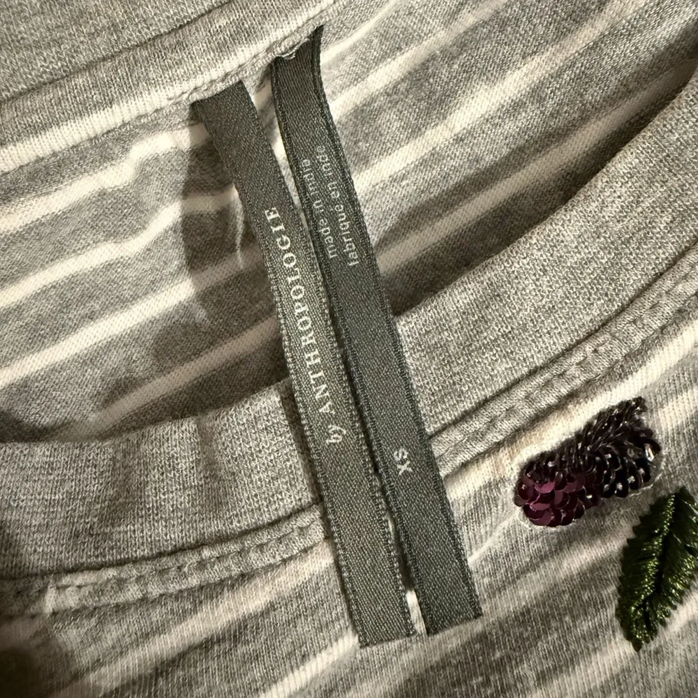 by Anthropologie Women’s XS Striped Tee Flower Embroidery Sequins - Image 3