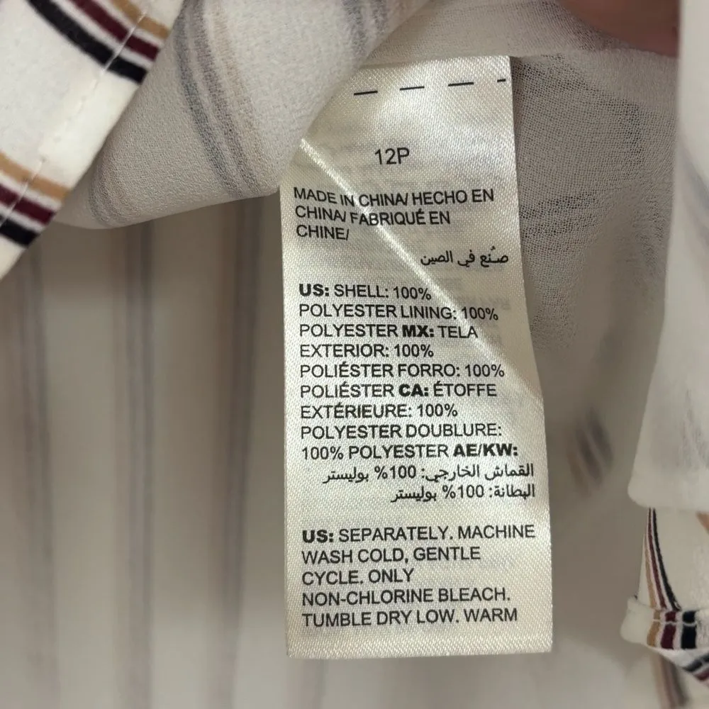 White House Black Market Brown and‎ White Striped Tie Neck Shell Tank NWT 12P - Image 4