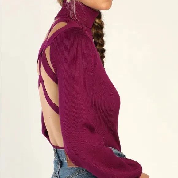 Crisscross the Universe Purple Ribbed Strappy Backless Bodysuit - Image 2