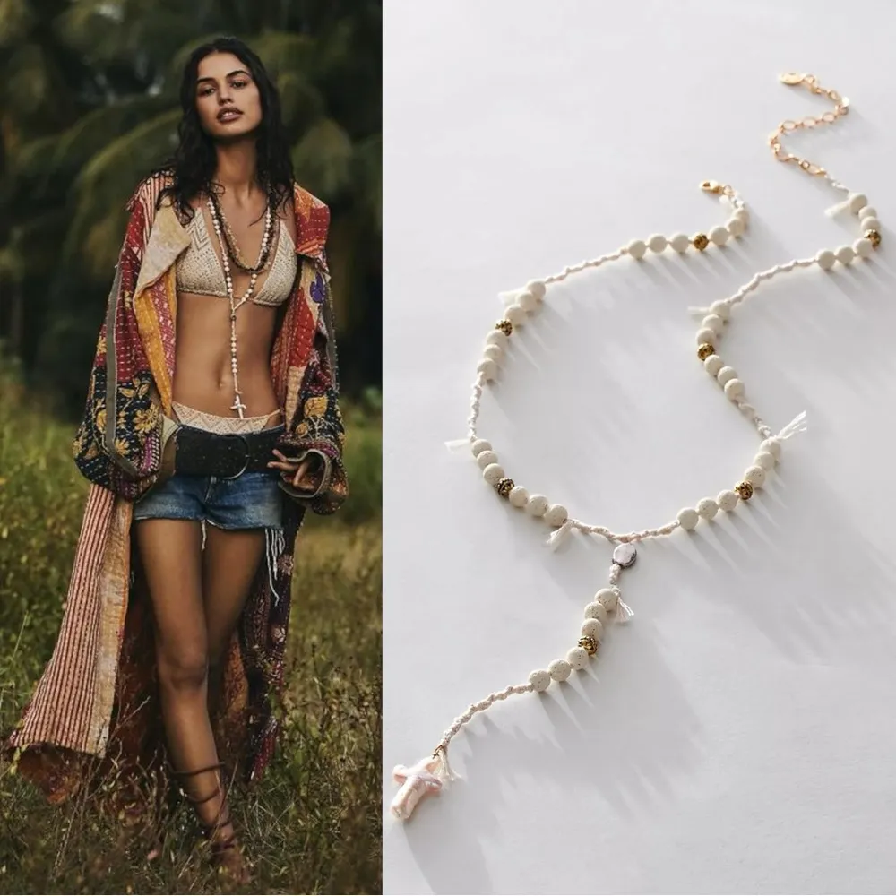 Free People Ariana Ost The Webber Strand Necklace in Ivory NWT Bohemian Cross - Image 4