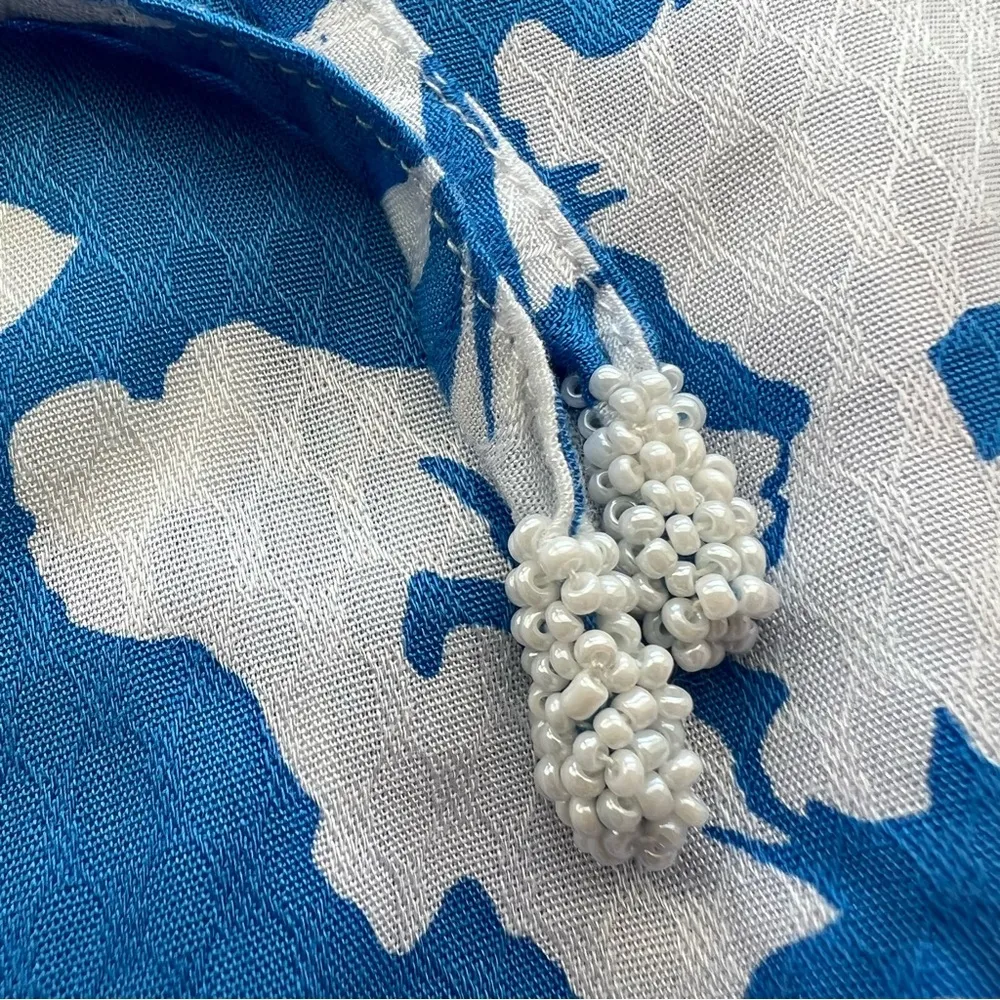 Walker & Wade Ibiza Dress Cornflower Blue Ruffle elastic waist Beads lightweight Size L - Image 8