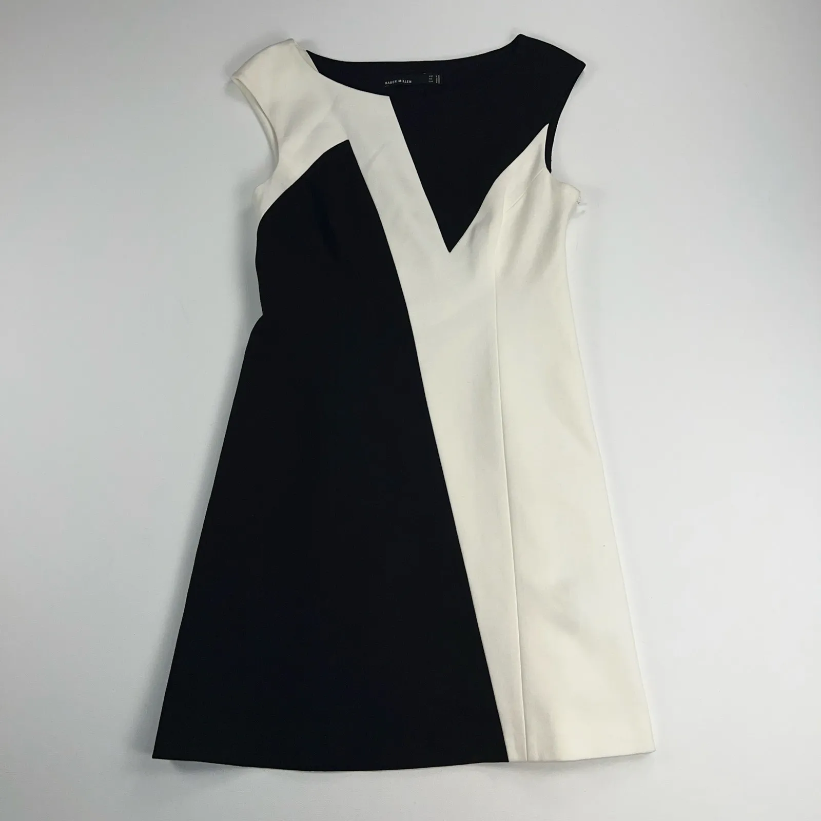 Karen Millen Colorblock Minimalist Sheath Dress Black White Cap Sleeve Size 8 - Image 8