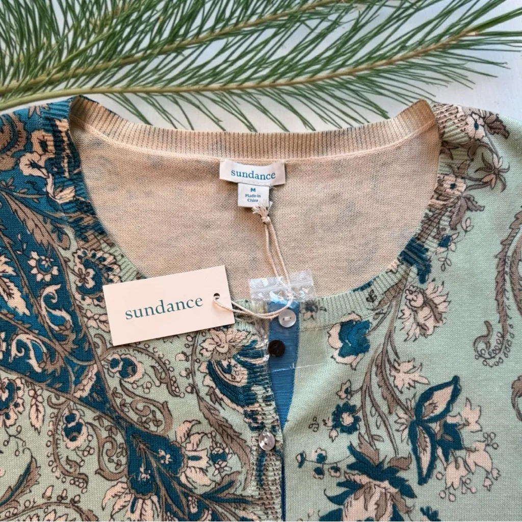 SUNDANCE | Mint Floral Button-Front Cotton Cardigan – Size M – NWT - Image 8