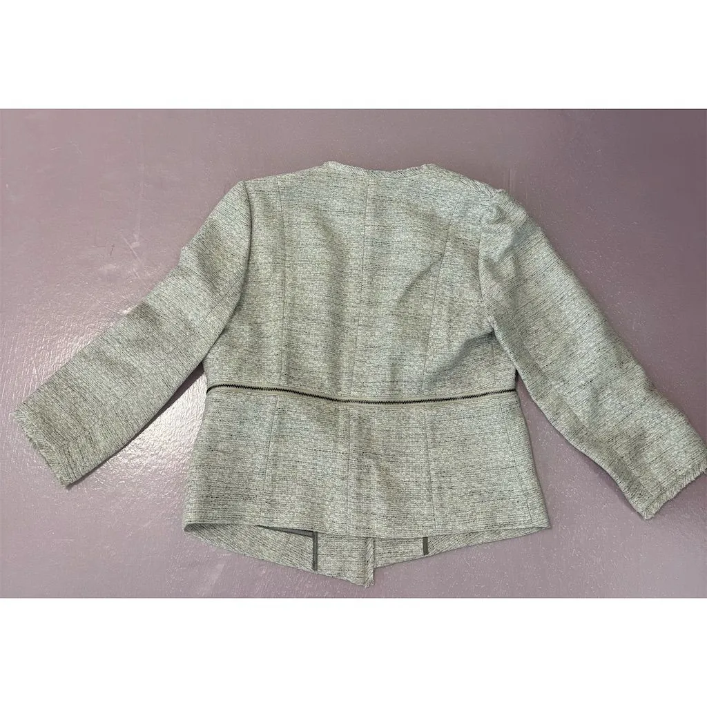 Classiques Entier Women's Gray Tweed Blazer Jacket Size Sm Zipper Detail‎ Trendy - Image 2