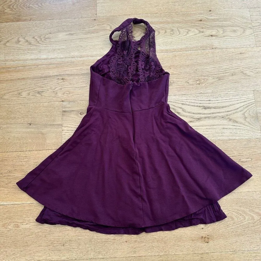 Lulu's - Hometown Girl Lace Back Skater Mini Dress in Purple - Image 2