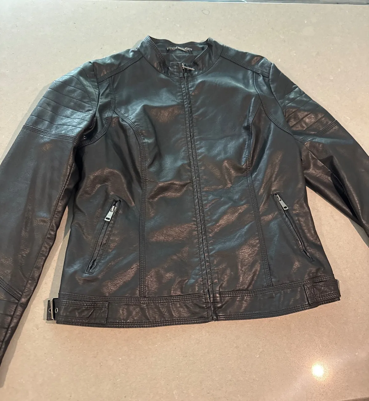 LA coalition jacket womens large Black Faux Leather Motorcycle Jacket Biker - Image 1