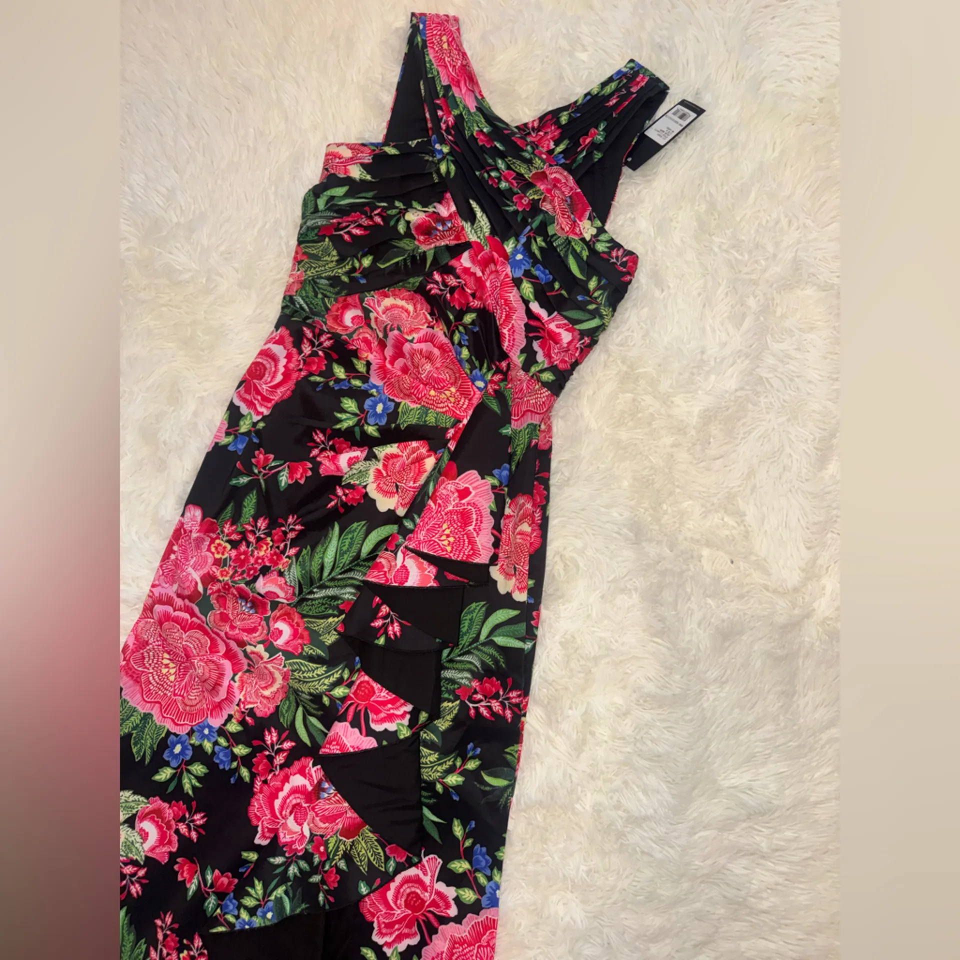 NWT Tadashi Shoji Elarra Floral Waterfall Flounce Gown Sz M - Image 9