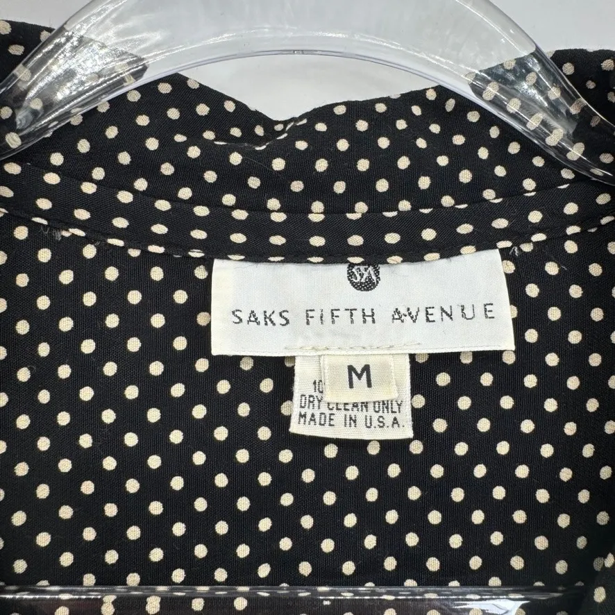 Vintage Saks Fifth Avenue Polka Dot Button Up Shirt Womens Medium Black White - Image 4