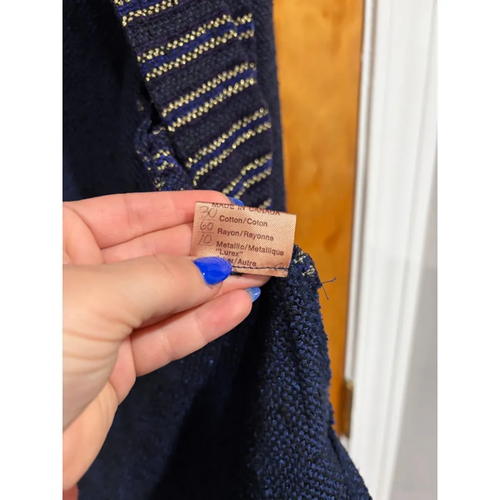Zonda Nellis Metallic Knit Jacket Women’s Small Blue Gold Open Front Canada - Image 4