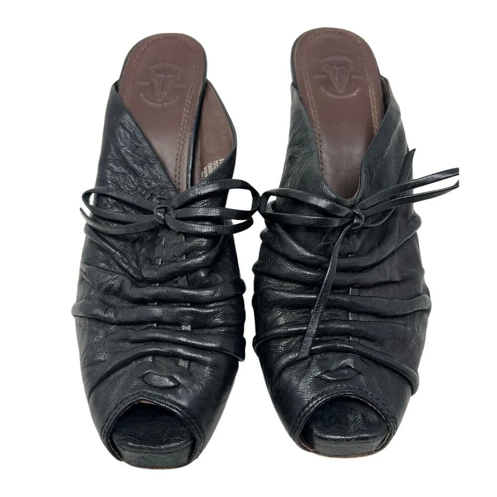 Frye Gwen Ruched Peep Toe Wedge Mule Heels in Black 9.5 - Image 2