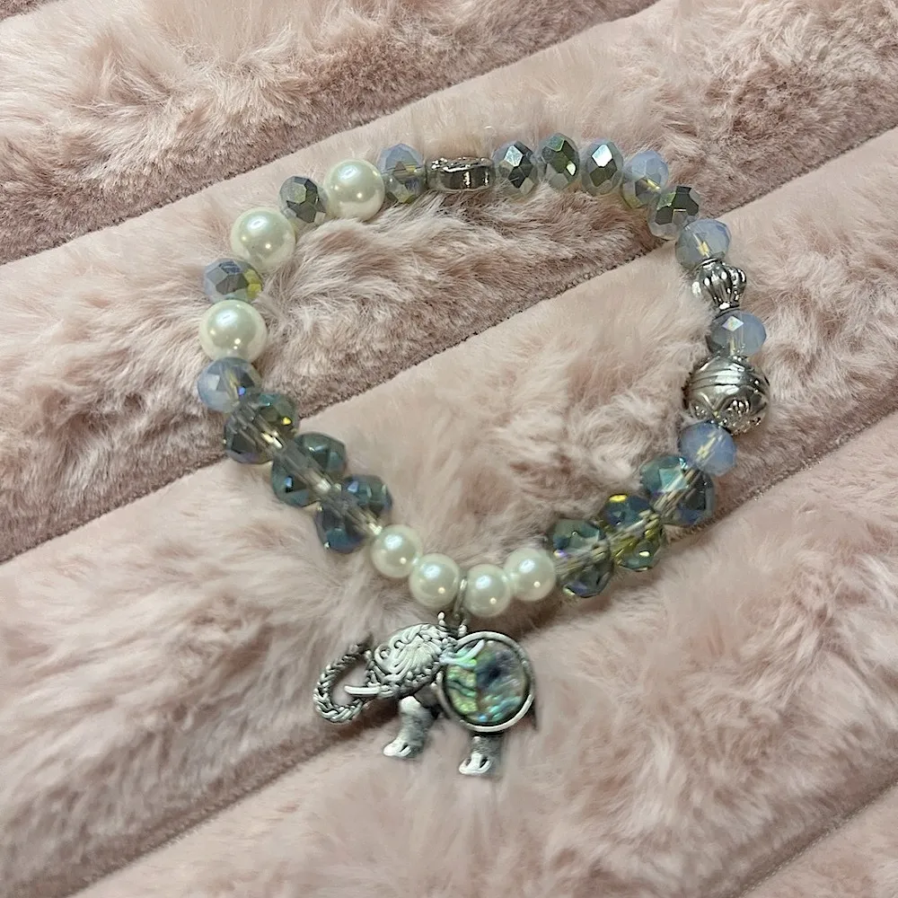 Elephant mixed media stretch bracelet Blue - Image 4