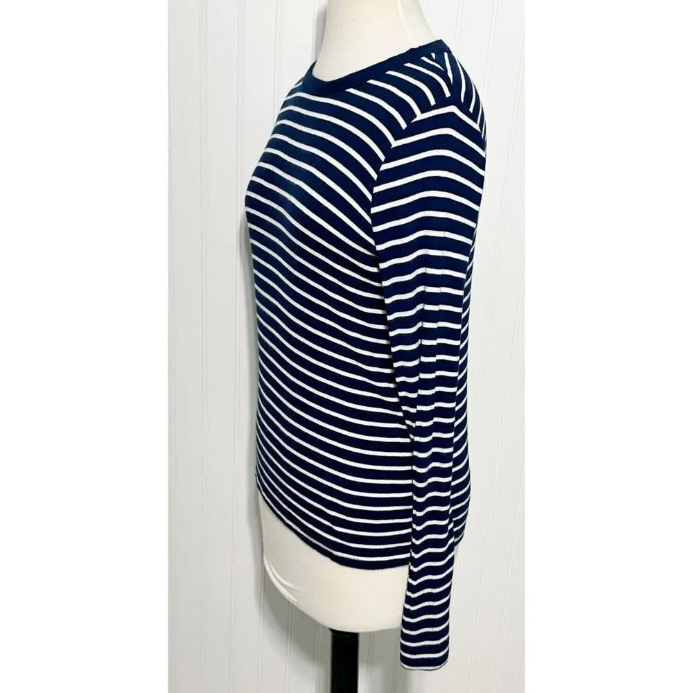 So Women's Striped Crew‎ Neck Pullover Long Sleeve Top Blue White Size Medium - Image 9
