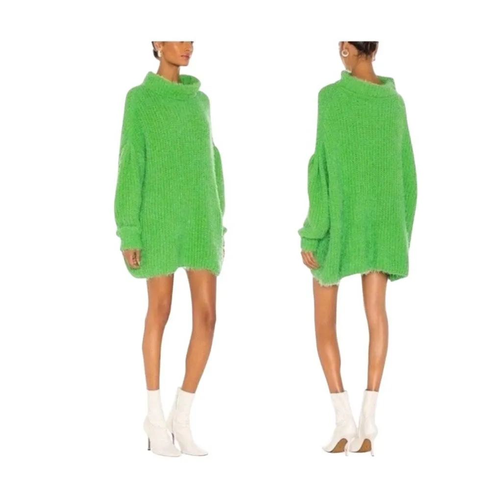 Free People Oasis Oversized Tunic Sweater Mock Neck Fuzzy Chunky Green Energy SM - Image 10