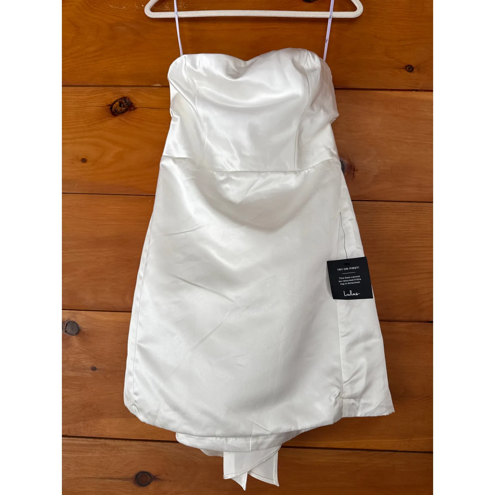 NWT Lulus Soiree Hour White Satin Strapless Bow Mini Dress Party Cocktail Sz M - Image 3