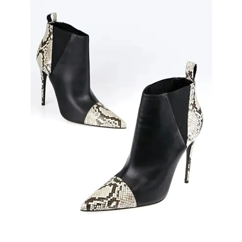 Gucci Black Leather And Roccia Python Pointed Toe Ankle stiletto Boots EU 39.5 - Image 2