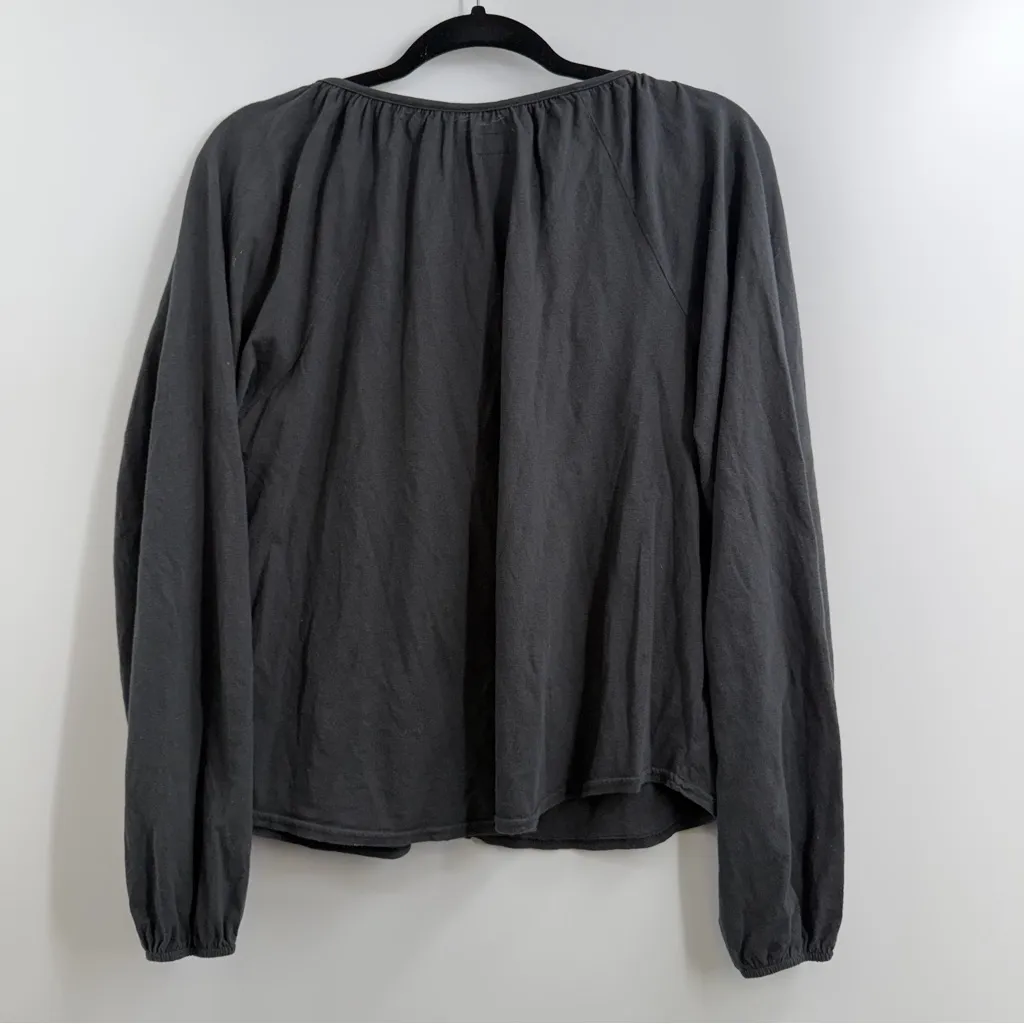 Pact Portside Poet Top Organic Cotton Linen Tie Neck Blouse Small faded black - Image 5