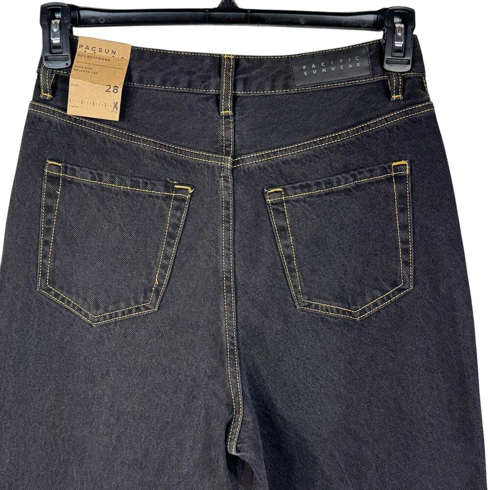 PacSun 90’s Boyfriend SZ 28 Jeans Hi-Rise Relaxed Leg Rigid Denim Zip-Fly Black - Image 5