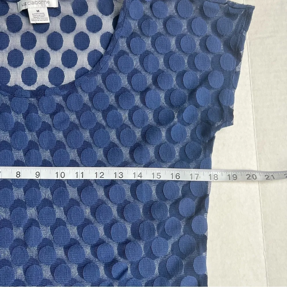 Liz Claiborne sheer cap sleeve polka dot top blue med - Image 6