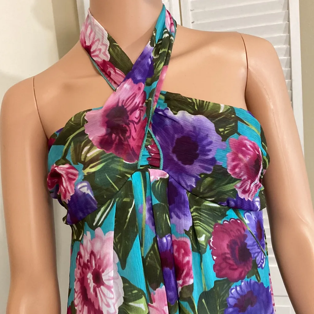 NWT Womens size small Halter tropical mini dress sundress chiffon Freshine XOXO - Image 3