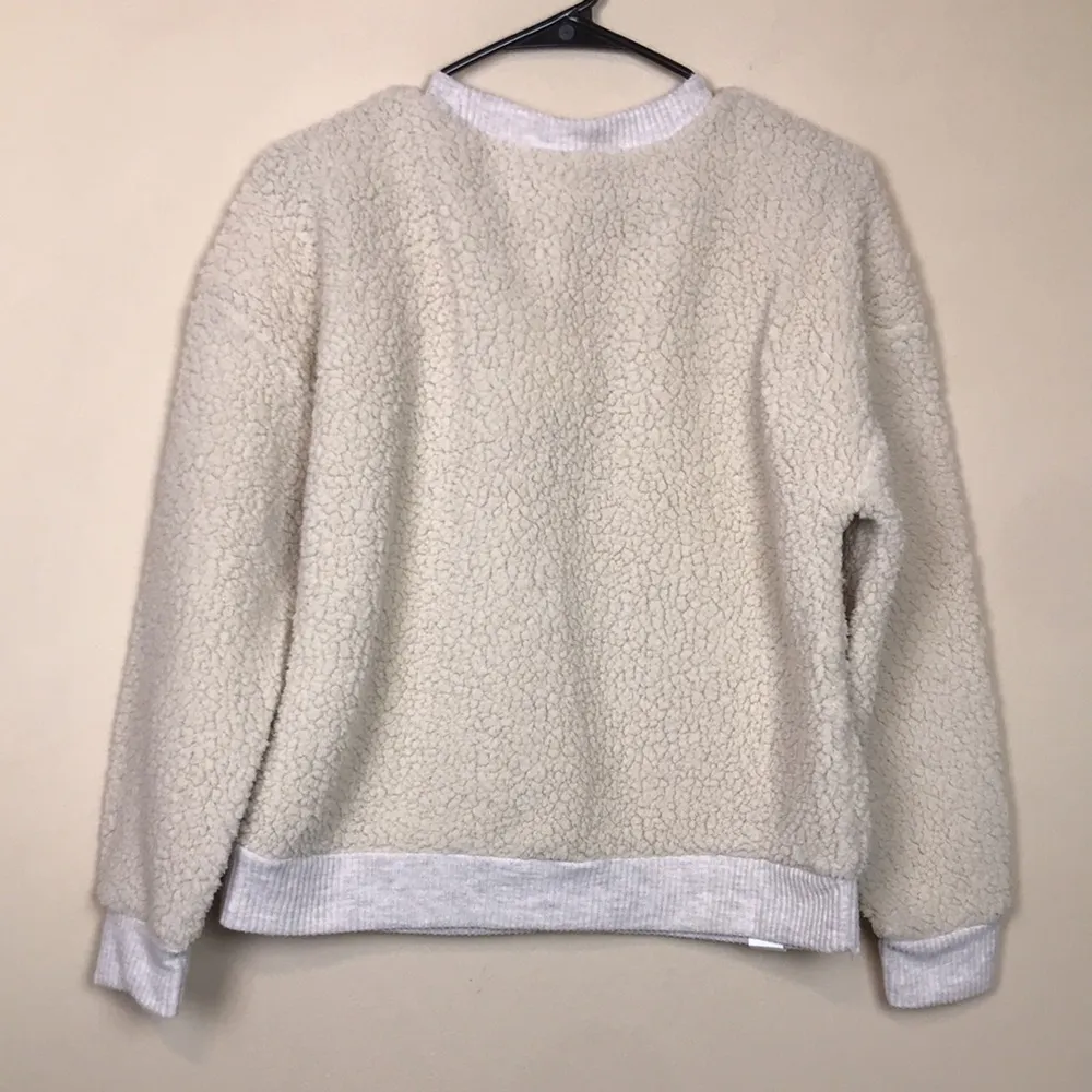 NWT A.N.A. Women’s Faux Fur Sherpa Teddy Fleece Ivory Quarter Button-Up Sweater - Image 5