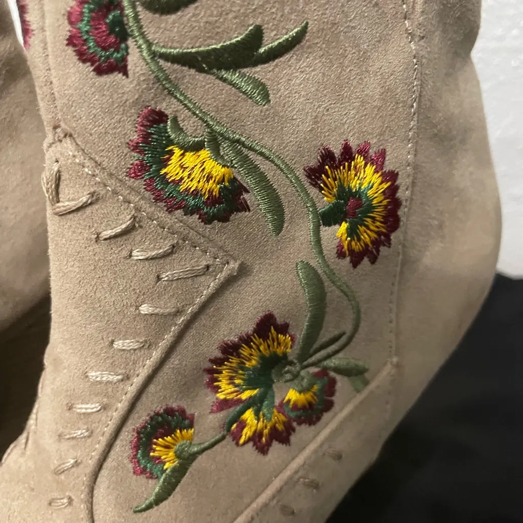 MIA Tan Ankle Booties with Floral Embroidery - Image 10