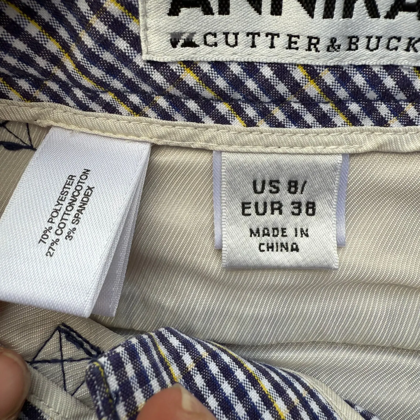 Cutter & Buck Annika Women's Gingham Print Shorts Size 8 Blue Yellow - Image 4