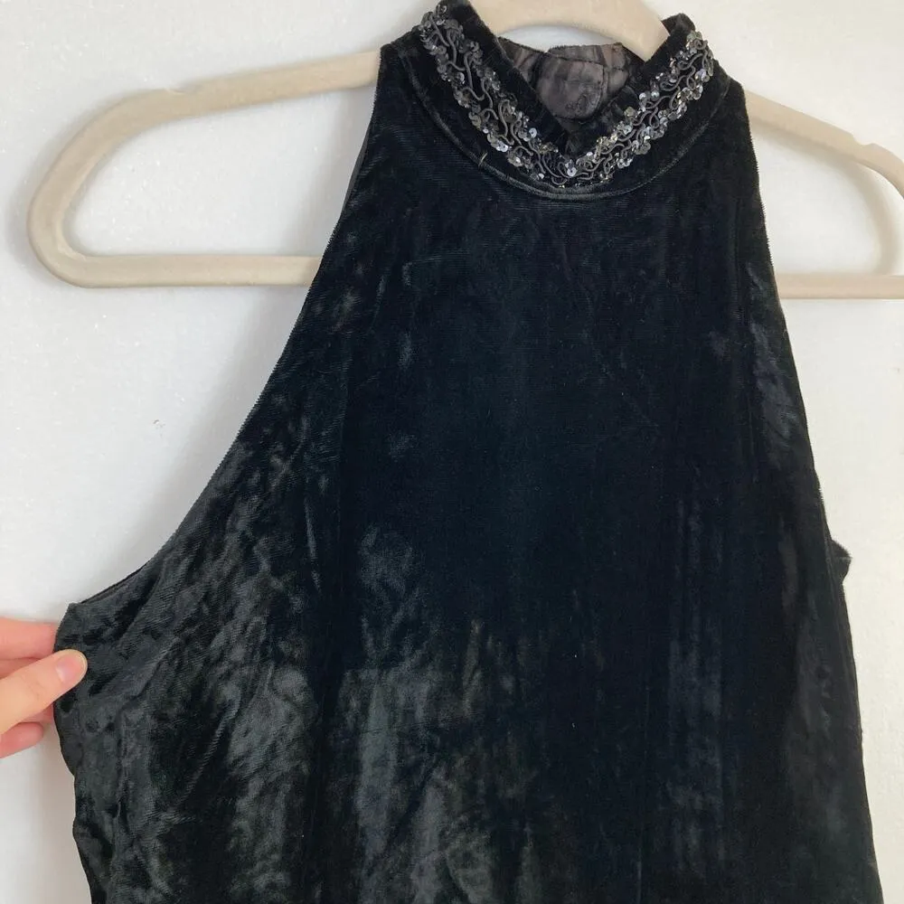 Vintage Gunne Sax Womens 6 Black Velvet Drop Waist Midi Dress Grunge Goth Witchy - Image 3