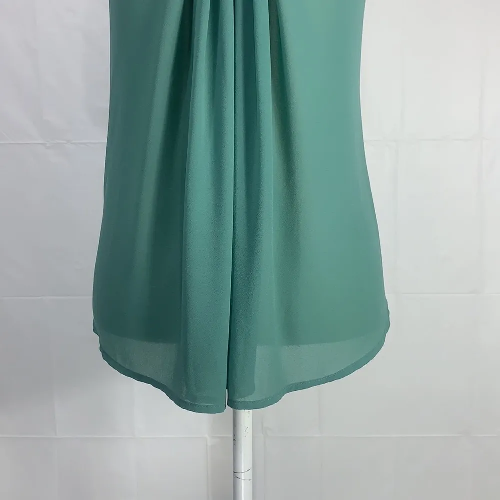 Chiffon Pleated Back Sage Green Studded Sleeveless Blouse Tank Small - Image 10