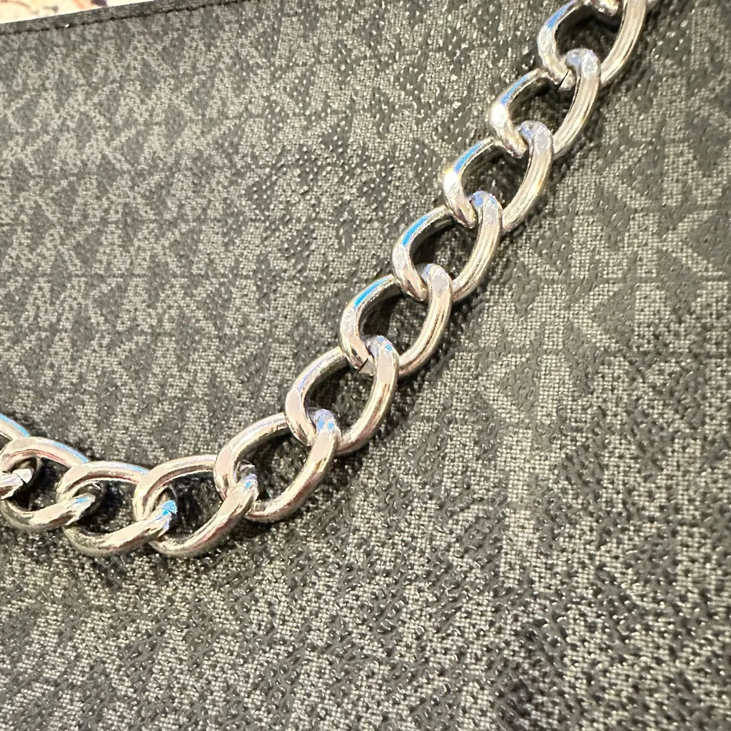 MICHAEL KORS MK MONOGRAM Black SILVERTONE Chain Strap Fanny Pack Bag - Image 7