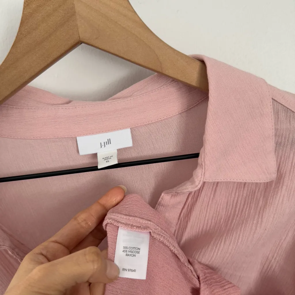 J.Jill XL Pink Ombré Button Up Long Sleeve Shirt Tie Front Cotton Relax Coastal - Image 2