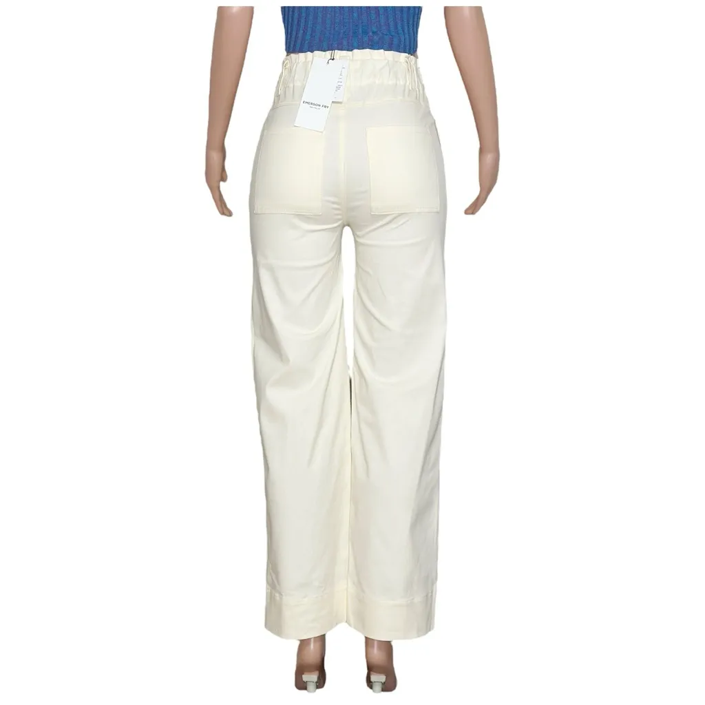 EMERSON FRY Orchard Wide Leg Pants, Ivory Cotton Twill, XS White - Image 11