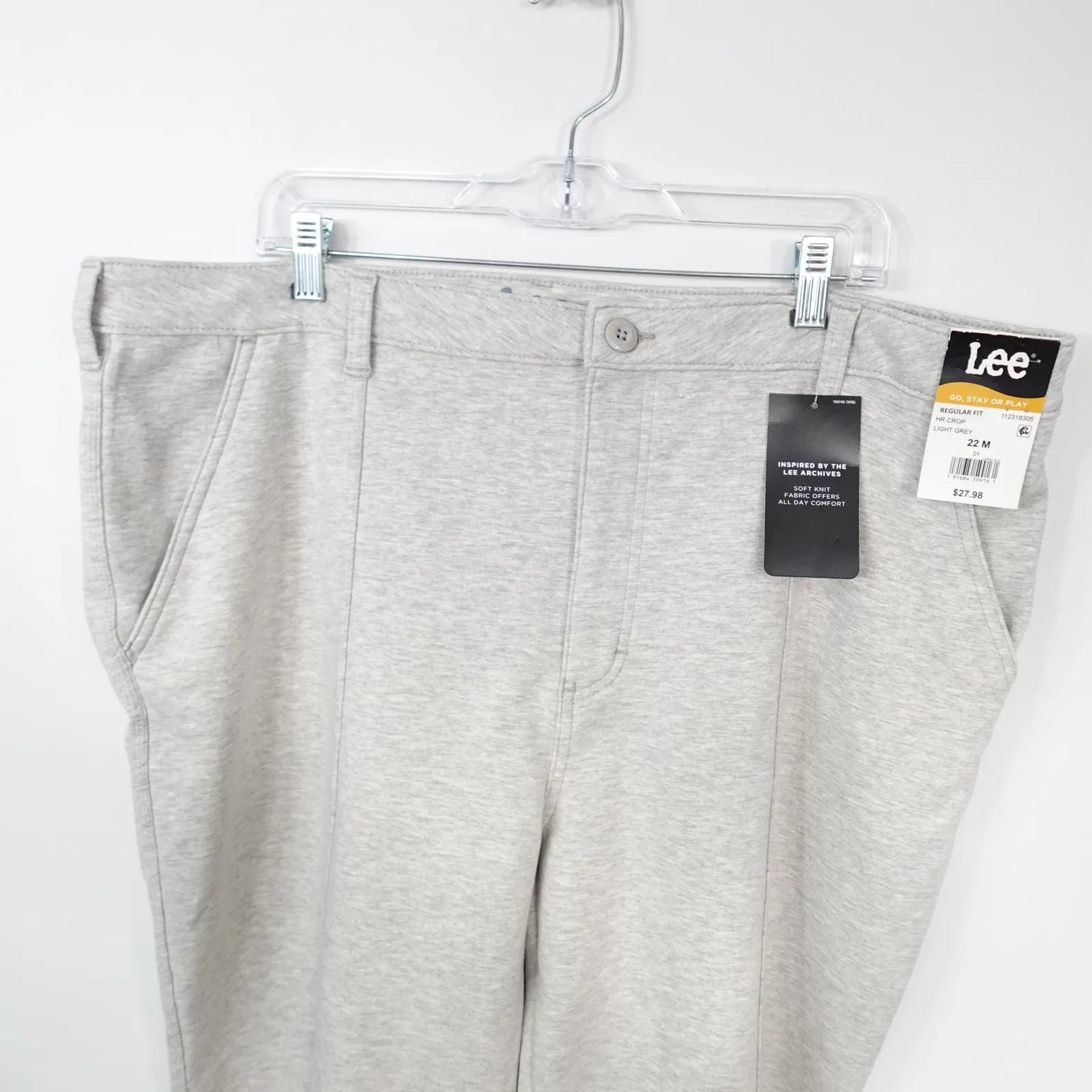Lee High Rise Straight Leg Cropped Knit Pants Jeggings New Light Grey Women 22M - Image 7