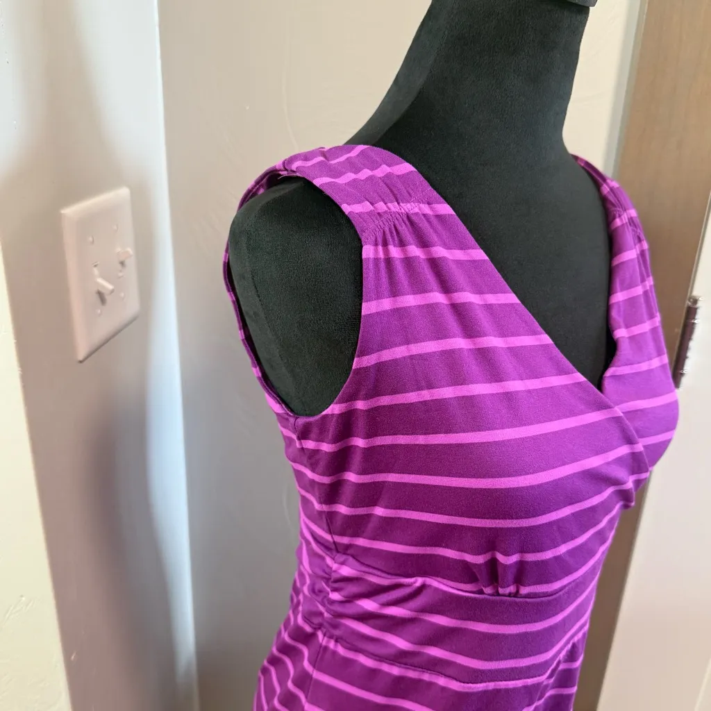 Eddie Bauer V-Neck Stretch Fit and Flare Purple Stripe Dress Travex Athleisure S - Image 3