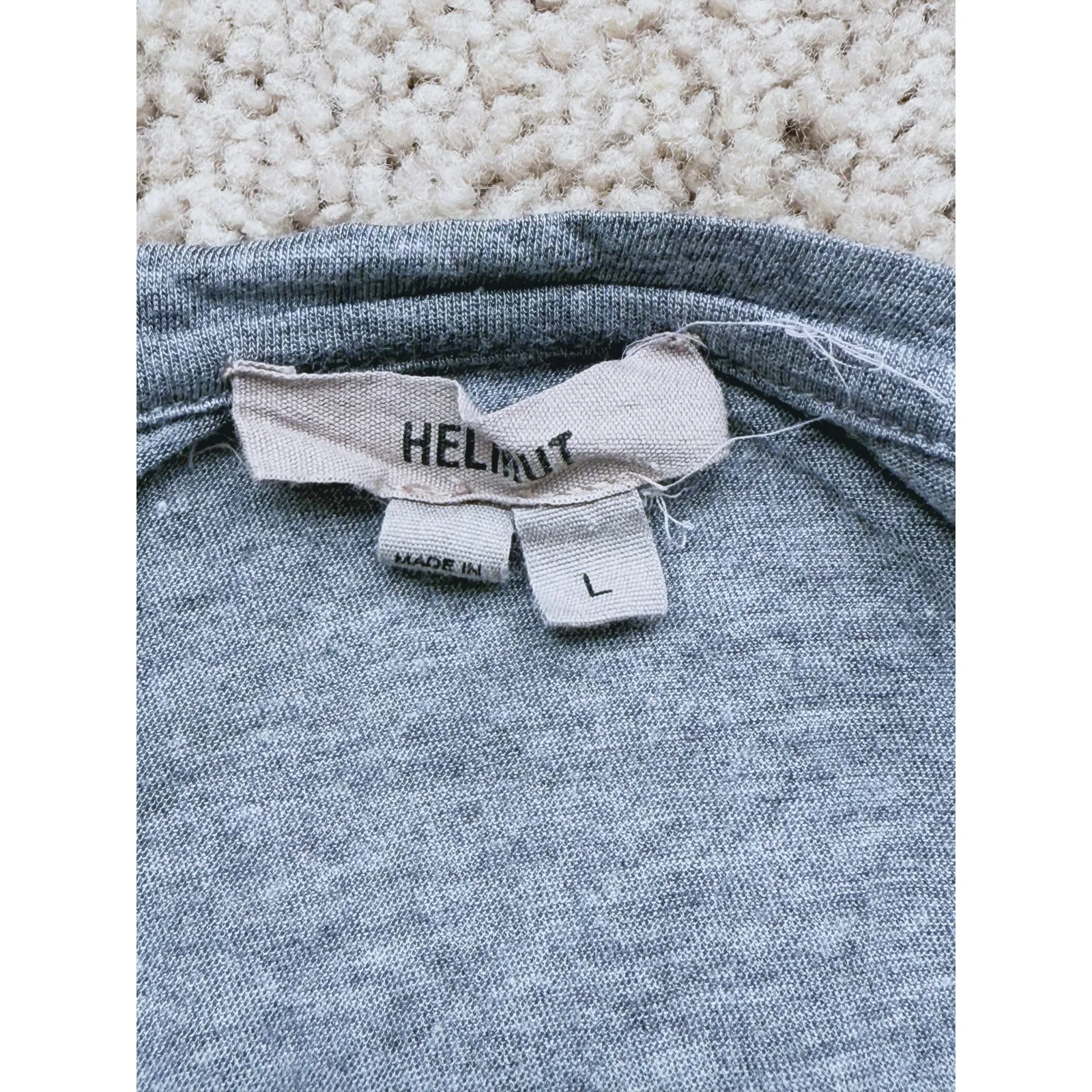 Helmut Lang Quiet Luxury Modal Jersey Scoop Neck T-Shirt Large Grey Minimalist - Image 5