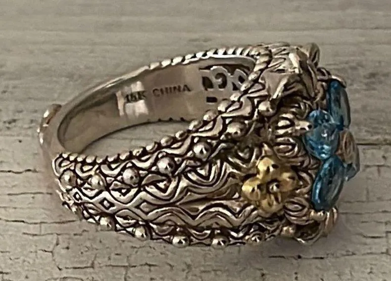 Gorgeous Barbara Bixby Blue Topaz Lotus Flower Ring. Size 8 - Image 4