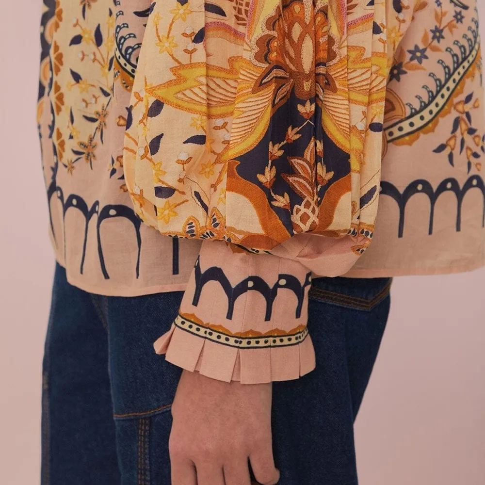 FARM RIO Jaipur Long Sleeve Top - Beige - Image 6